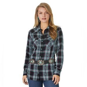 Wrangler Retro Turquoise Snap Flannel Size Large